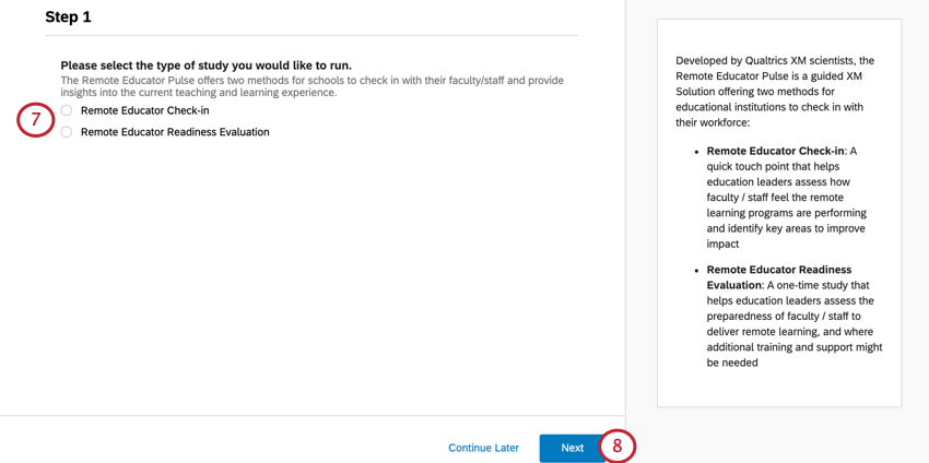step 1 of setting up the solution. choose either a check in or readiness evaluation