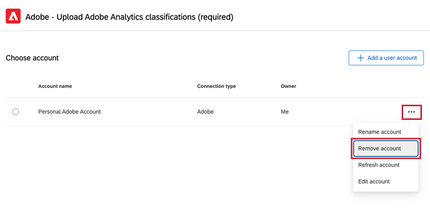 clicking the account menu and selecting remove account for a JWT credential set