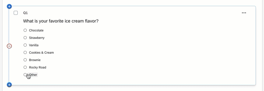 gif de excluir uma opção de resposta de resposta pressionando backspace até que a opção de resposta fique vermelha e, em seguida, seja excluída