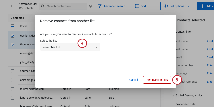 new window where you select a list and confirm your choice