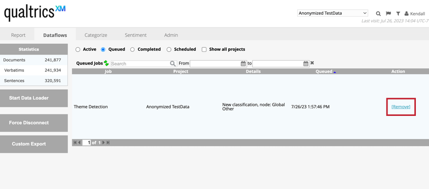 clicking remove to delete the queued workflow