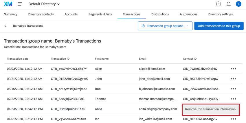 la suppression dune seule transaction du groupe