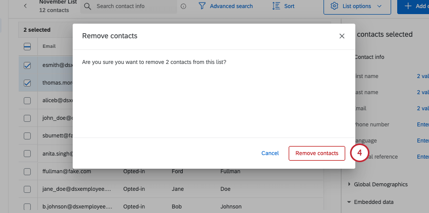 new window where you confirm your selection