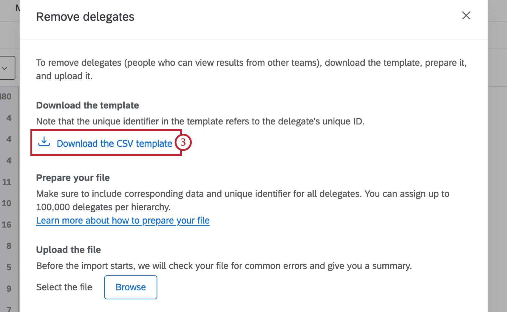 clicking the CSV template download