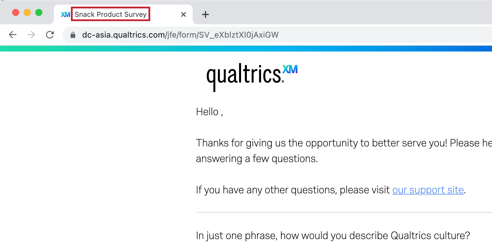 Showing the display name at the top of the survey browser