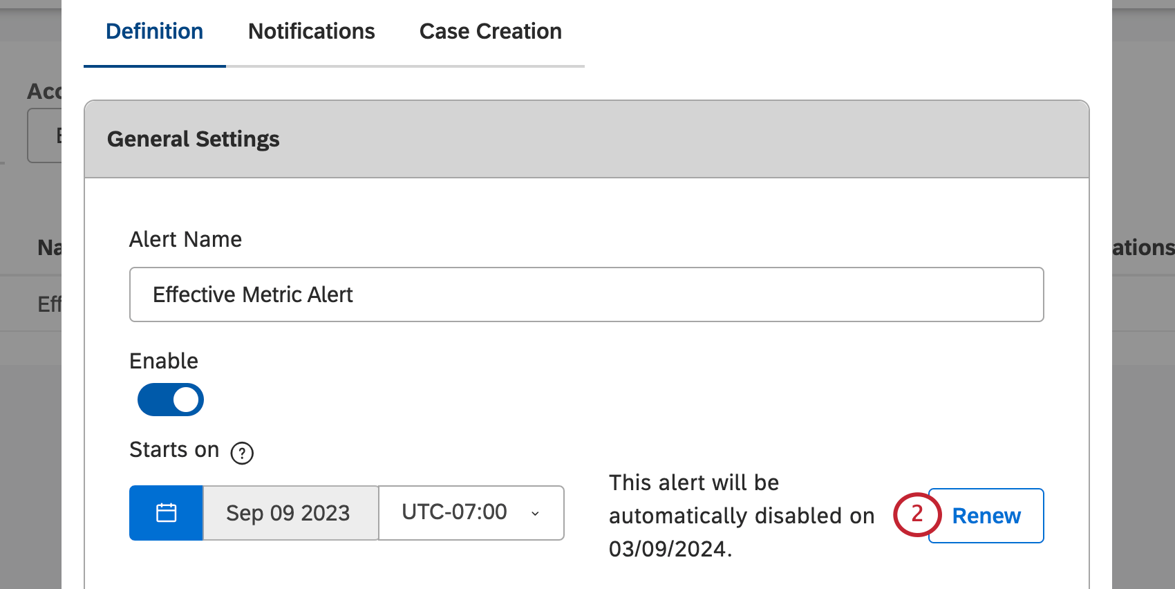 renew button along the top in the default definition section of the window
