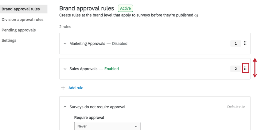 reordering a rule by dragging it