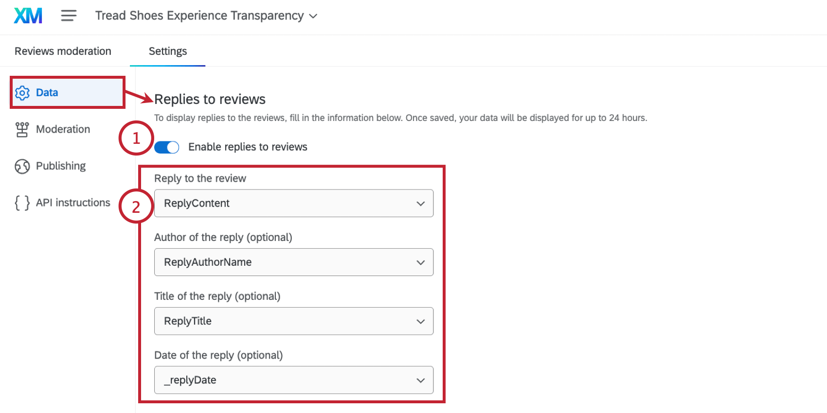 selecting review reply fields