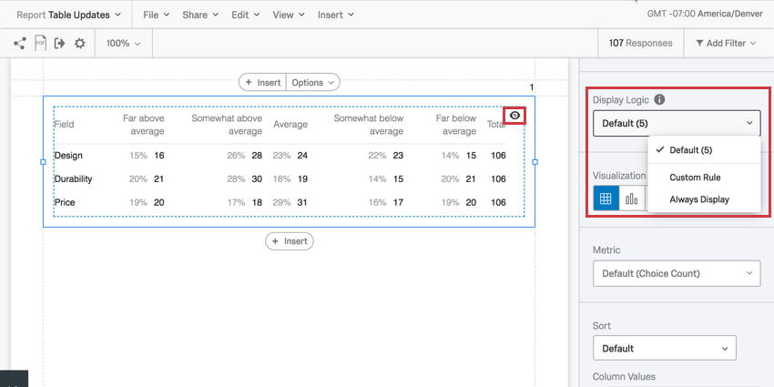 Report display logic options