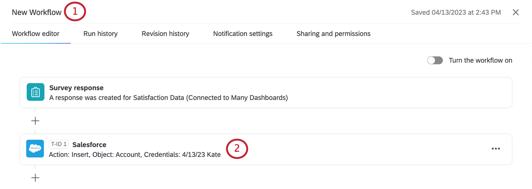 ワークフローを開いてSalesforceタスクを選択する