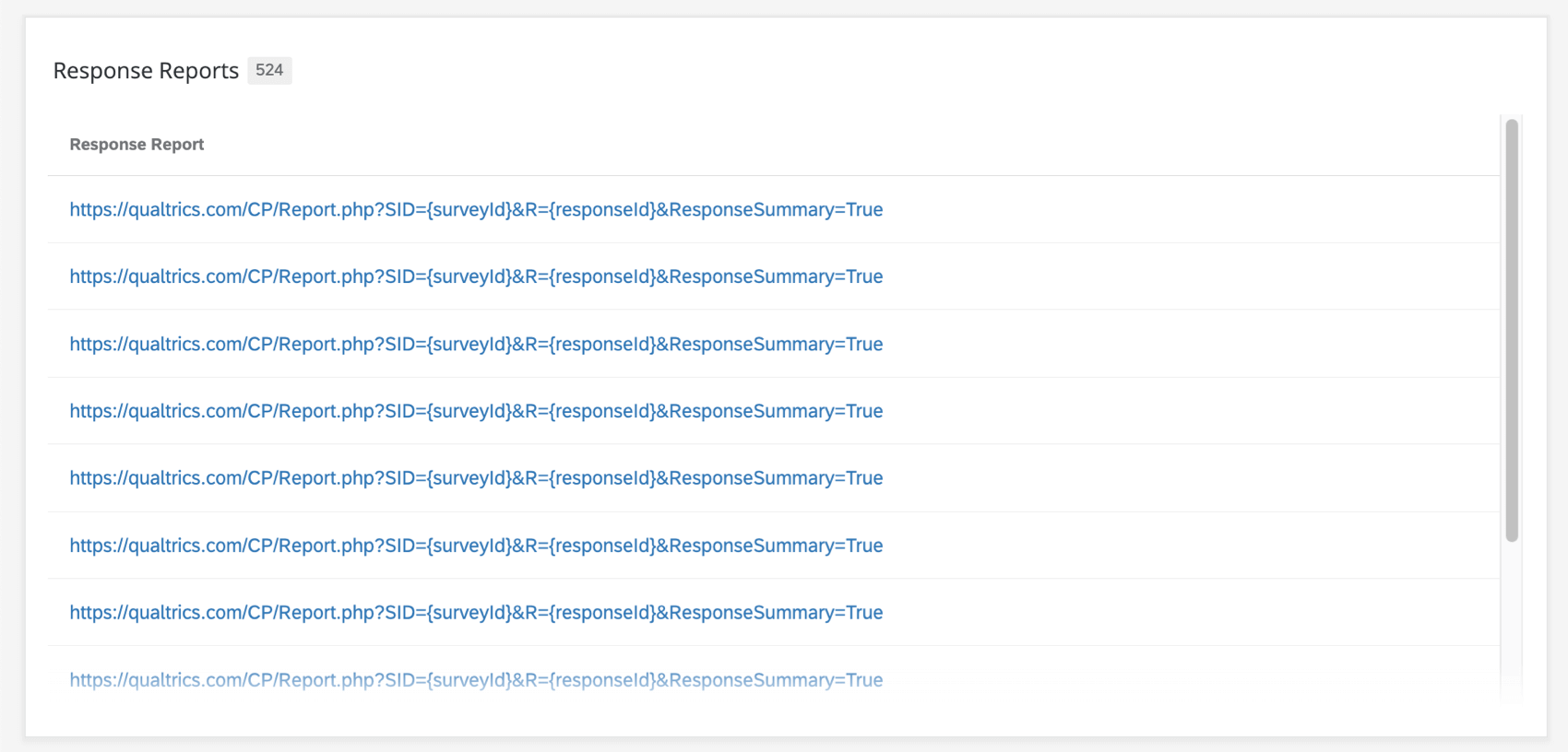 Imagen de un tablero de CX que muestra enlaces antiguos a report.php