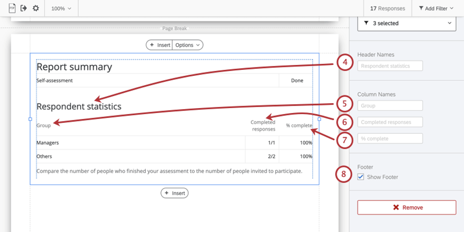 Showing how different settings correspond to changes on the table