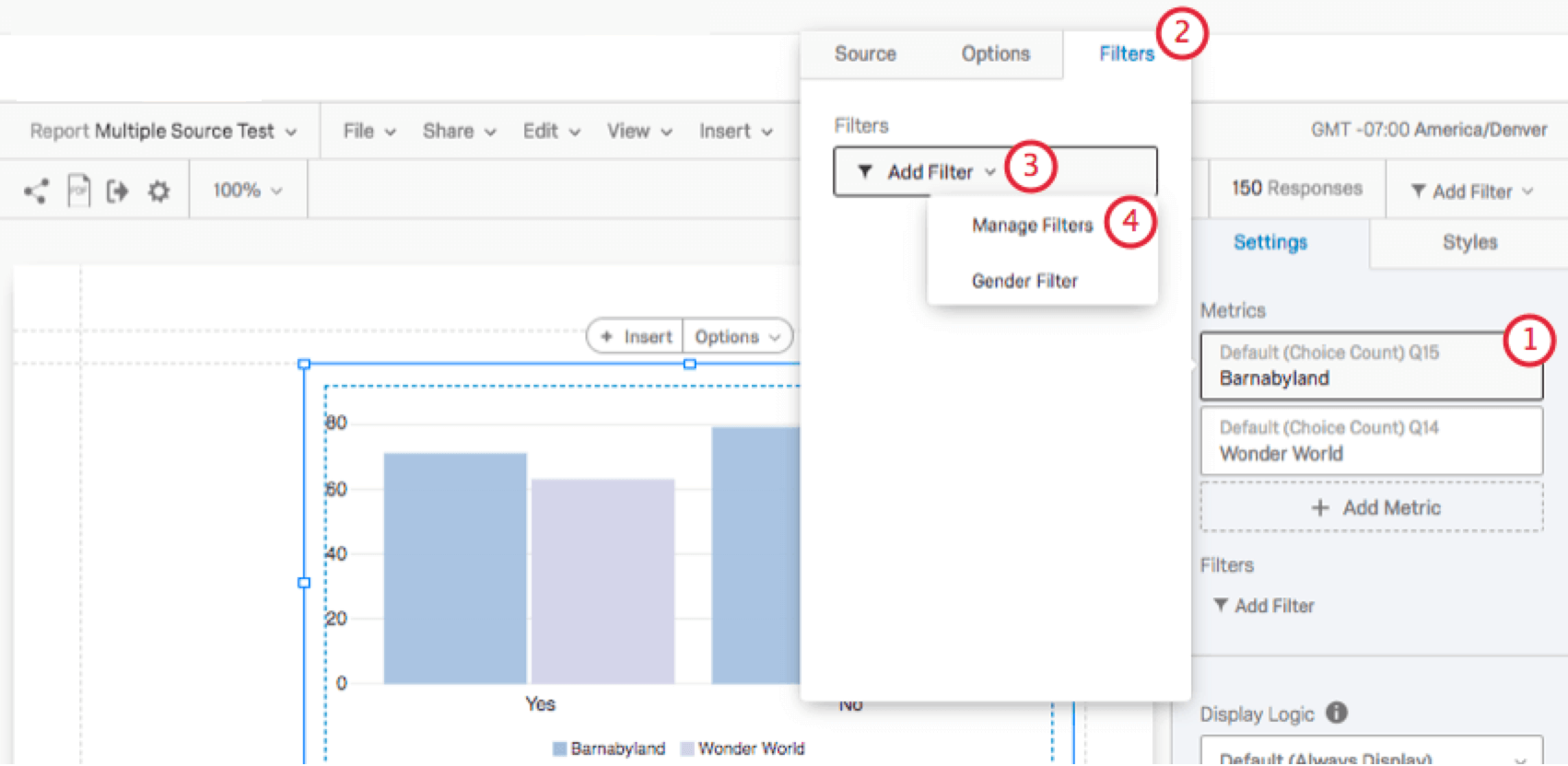 Filter tab under selected metric