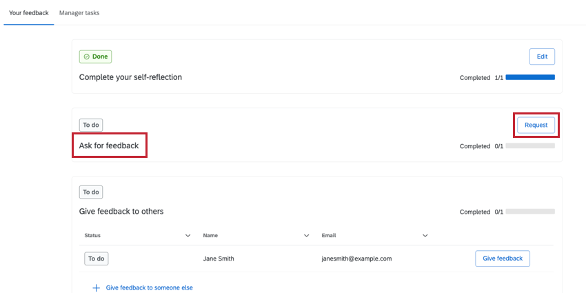 clicar em solicitação na seção de solicitação de feedback
