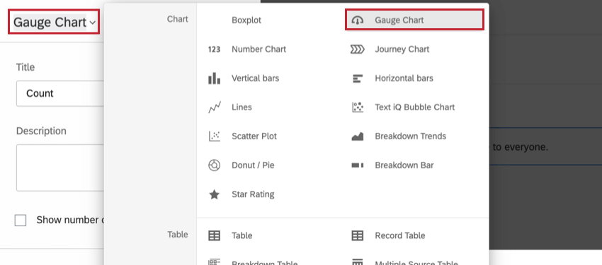 durante la modifica di un widget, utilizzando il menu in alto a sinistra per riselezionare il tipo di widget