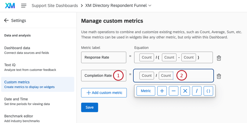 creating a custom metric called completion rate