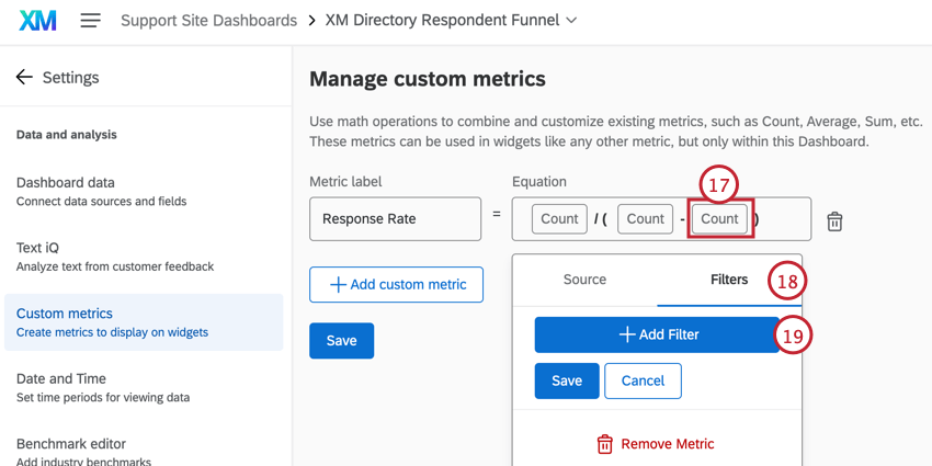 分母の2番目のメトリックをフィルタリングする。