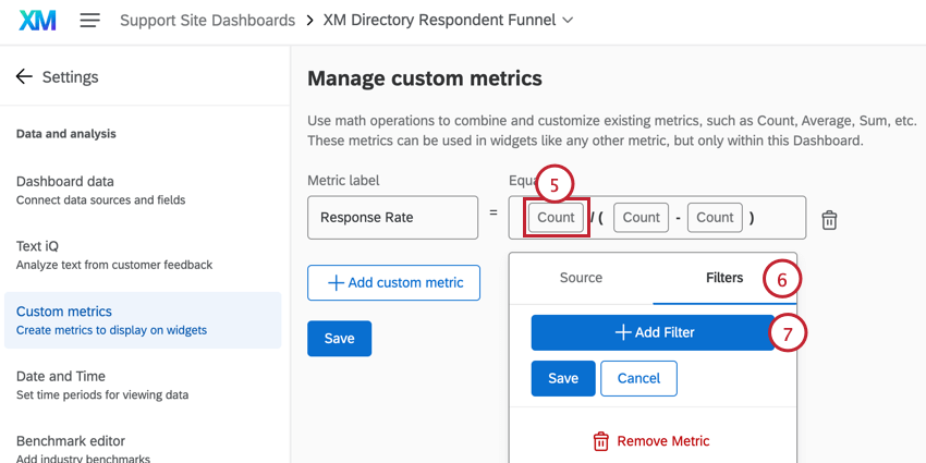 clicking the numerator and filtering it