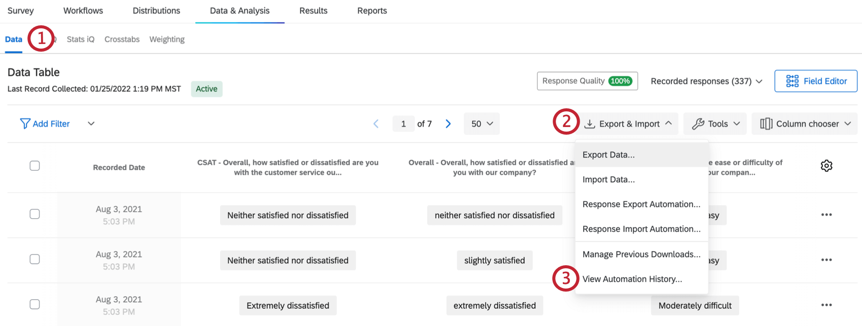 loption daffichage de lhistorique de lautomatisation dans le menu export &amp ; import