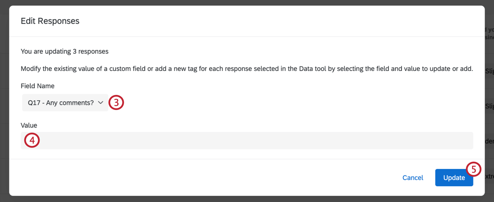 choosing the field to edit and setting a value