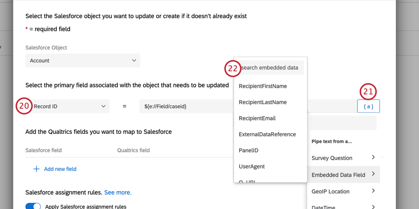 mapeamento da chave para registrar o Id