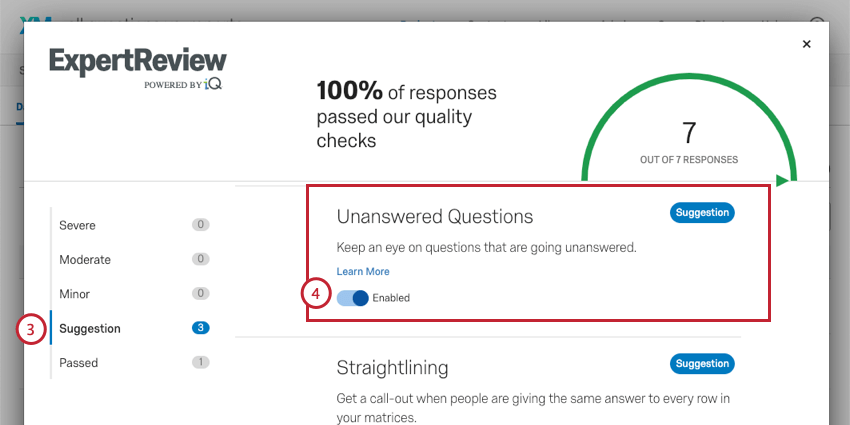 Enabling unanswered questions in blue