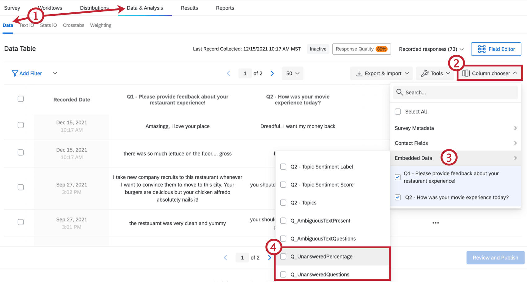 Expanding columns through the tools menu
