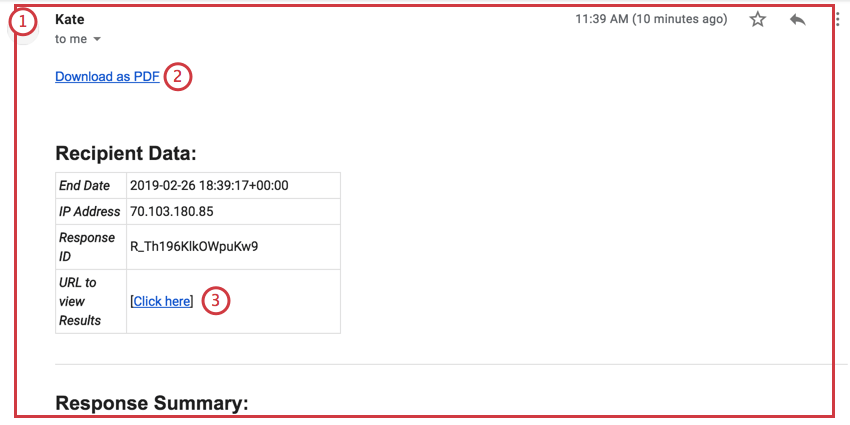 Links numerados para o relatório de resposta