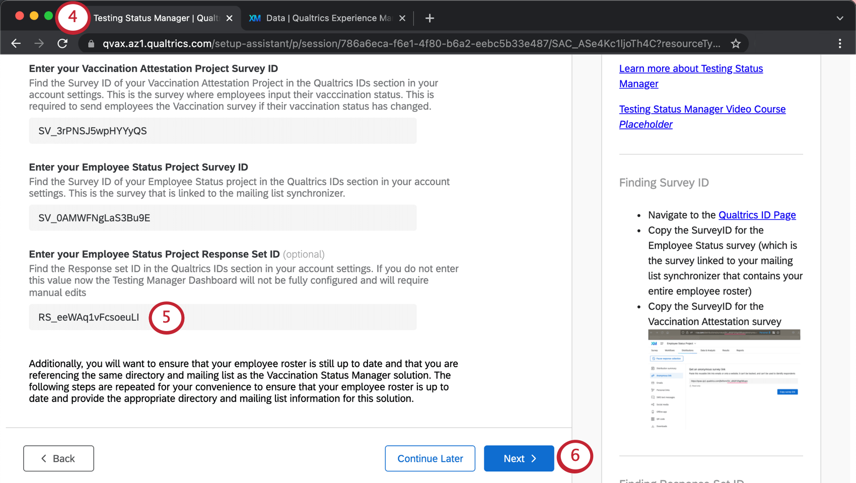 Image de longlet ouvert avec la configuration du manager de test