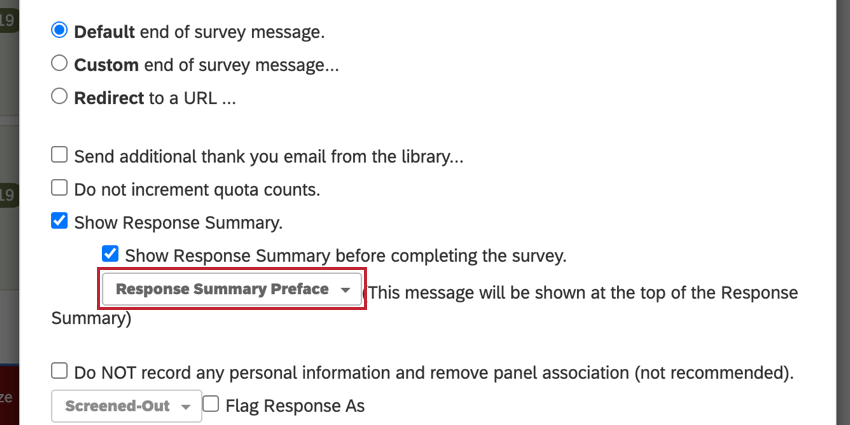 choosing and end of survey message