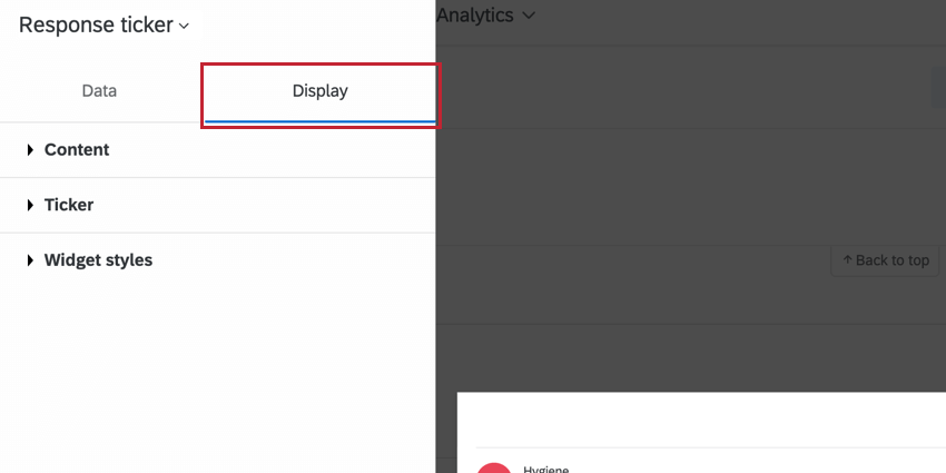 la sezione delle opzioni di visualizzazione