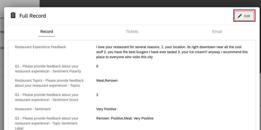 le bouton dédition situé en haut dun enregistrement