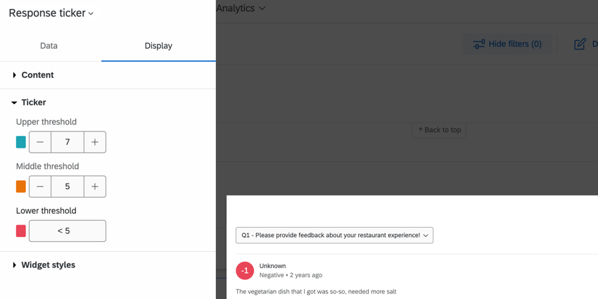 Las opciones del ticker