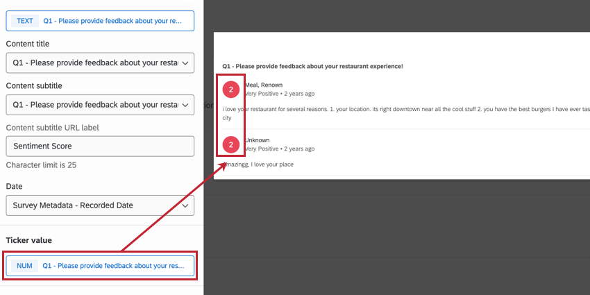 the ticker value field