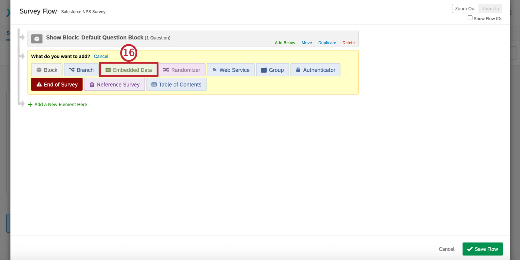 choosing embedded data in the survey flow