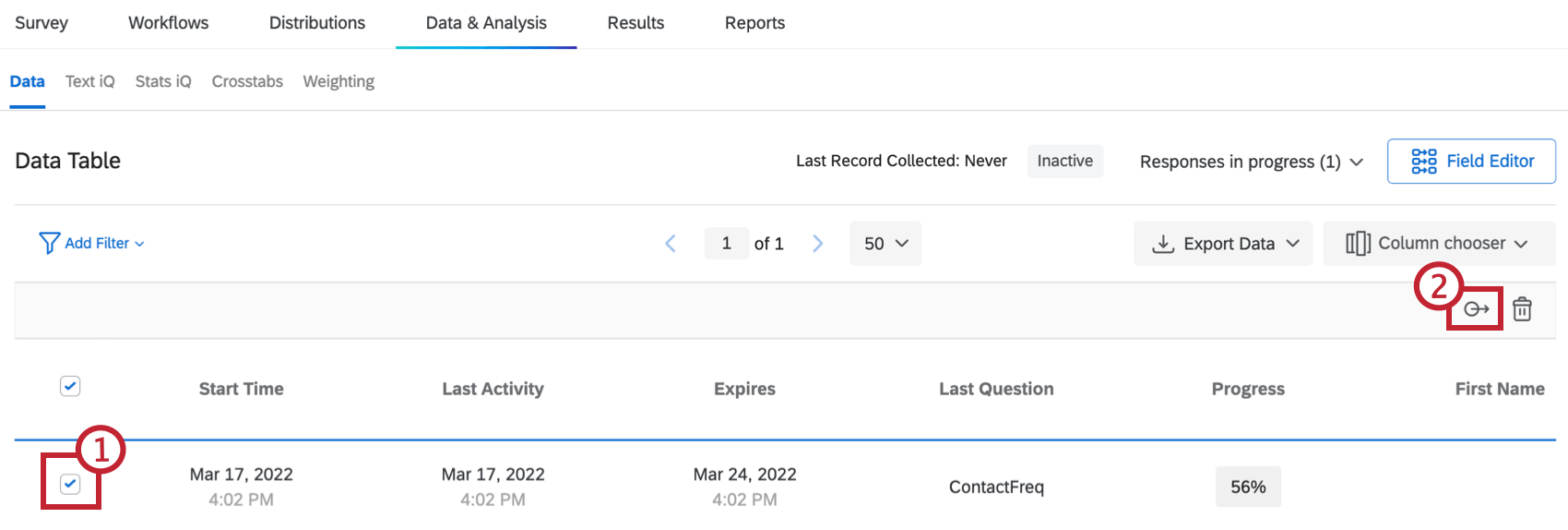 response checkbox selected