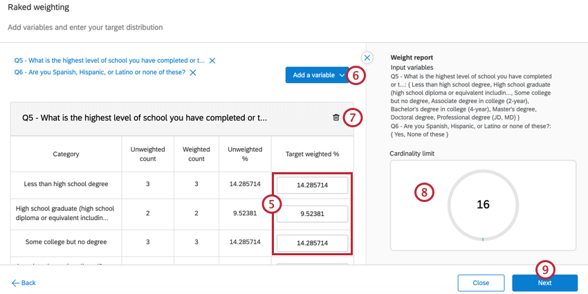 setting the target weight % to a weighting scheme