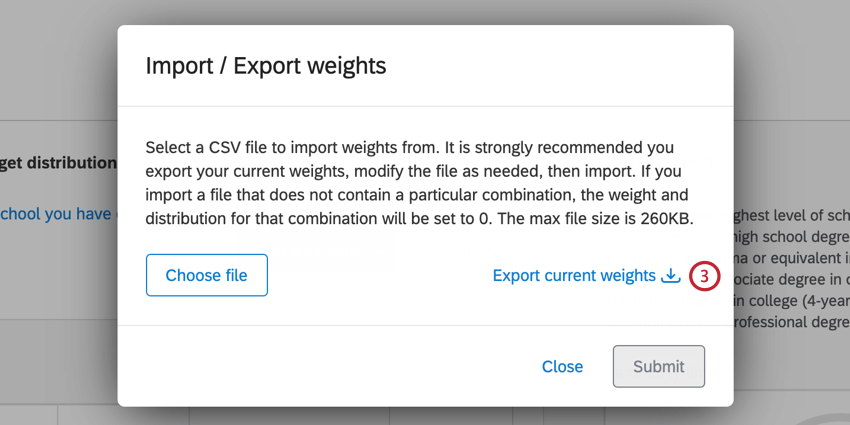 the export current weights button in the import / export weights screen