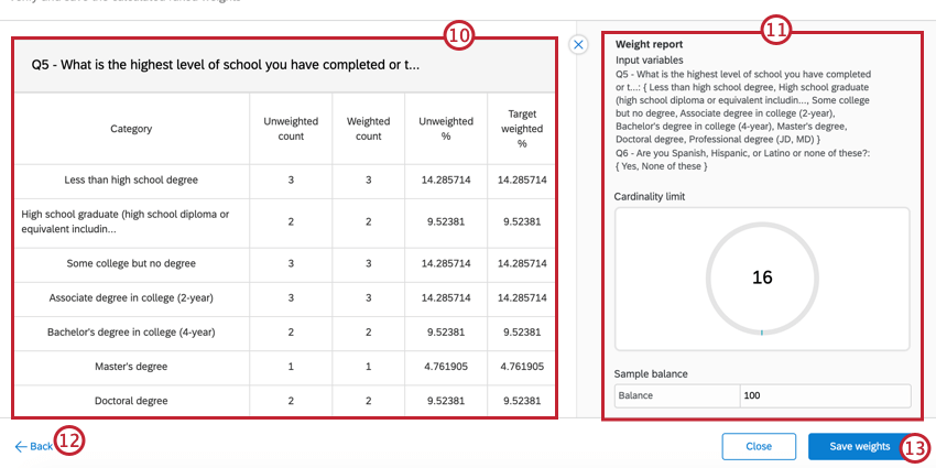 reviewing a weighting scheme before saving it