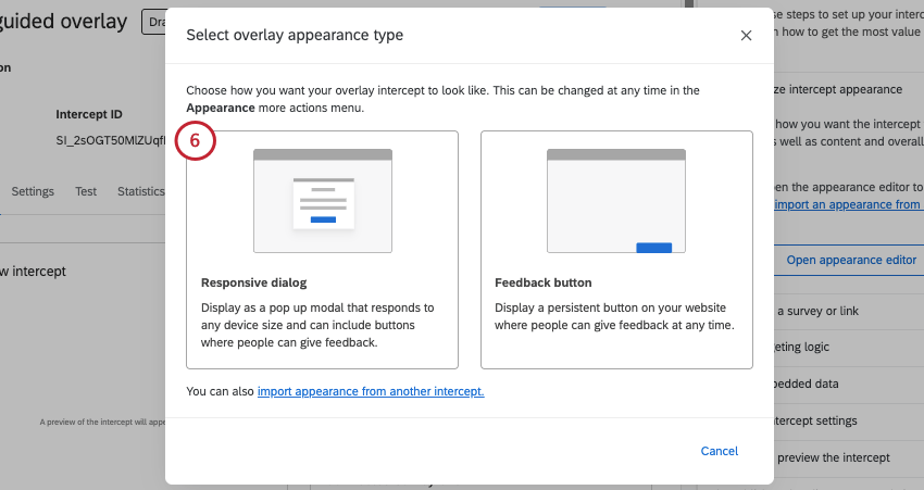 new window where you choose between responsive dialog or feedback button
