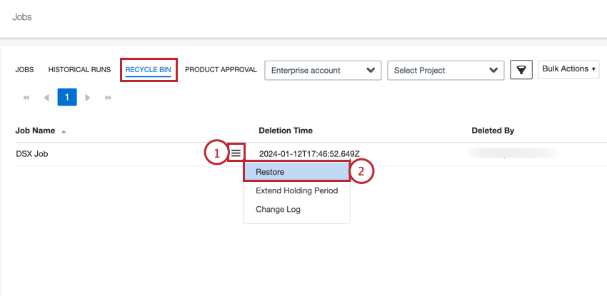 clicar em restaurar no menu de opções de trabalho