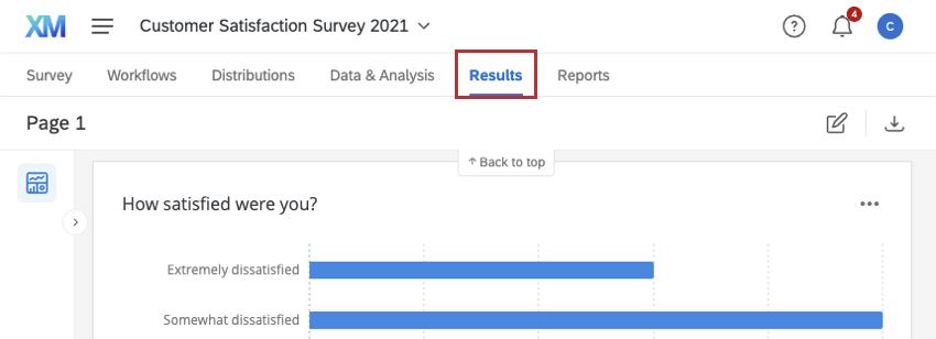 results tab highlighted within the survey editor