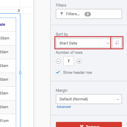classificar por definido como data de início