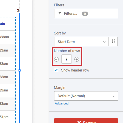 sort by with number of rows modified to 7