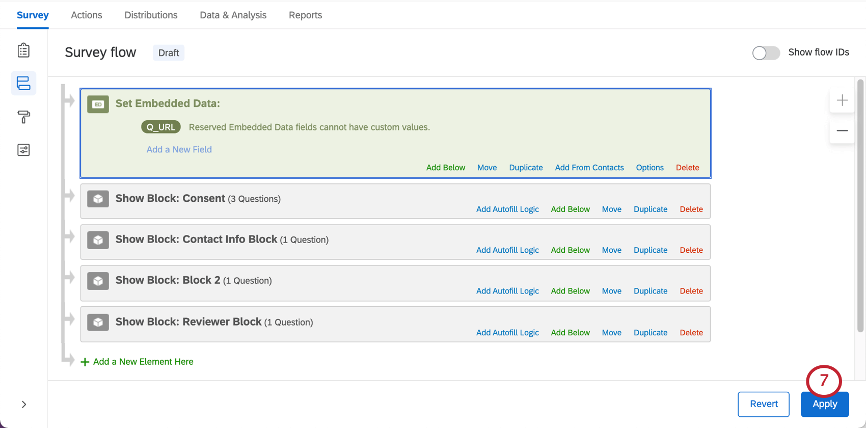 the apply button at the bottom of the survey flow