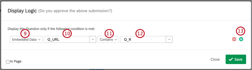 creando una condición lógica para datos embebidos Q_URL contiene Q_R