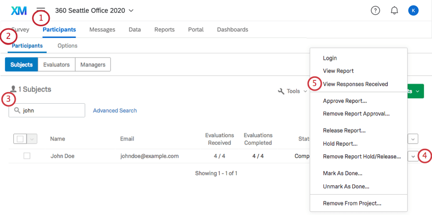 Auswahl des Dropdown-Menüs rechts neben einem Betreff