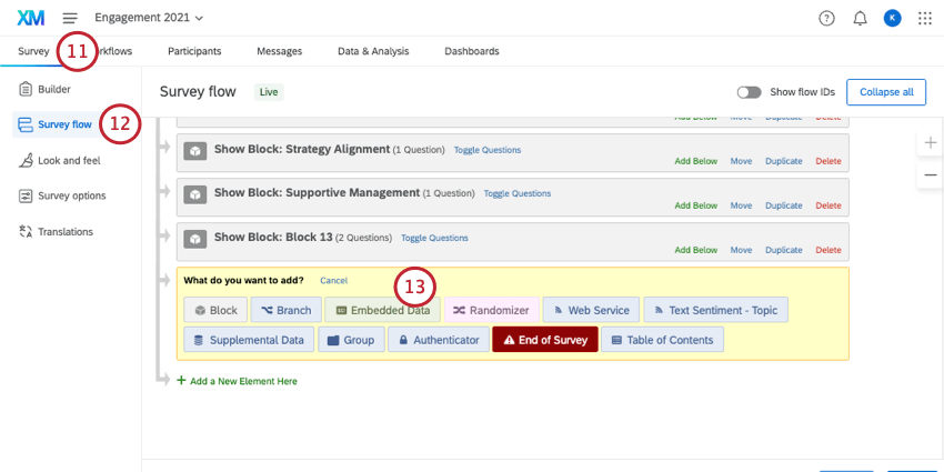 adding an embedded data element in the survey flow