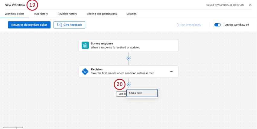 zurück in Workflows, Hinzufügen einer Aufgabe zum Editor