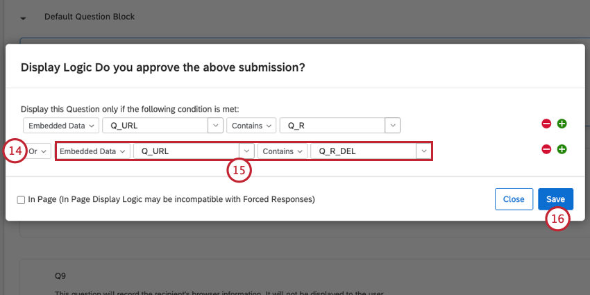 creare la condizione per Q_URL contiene Q_R_DEL